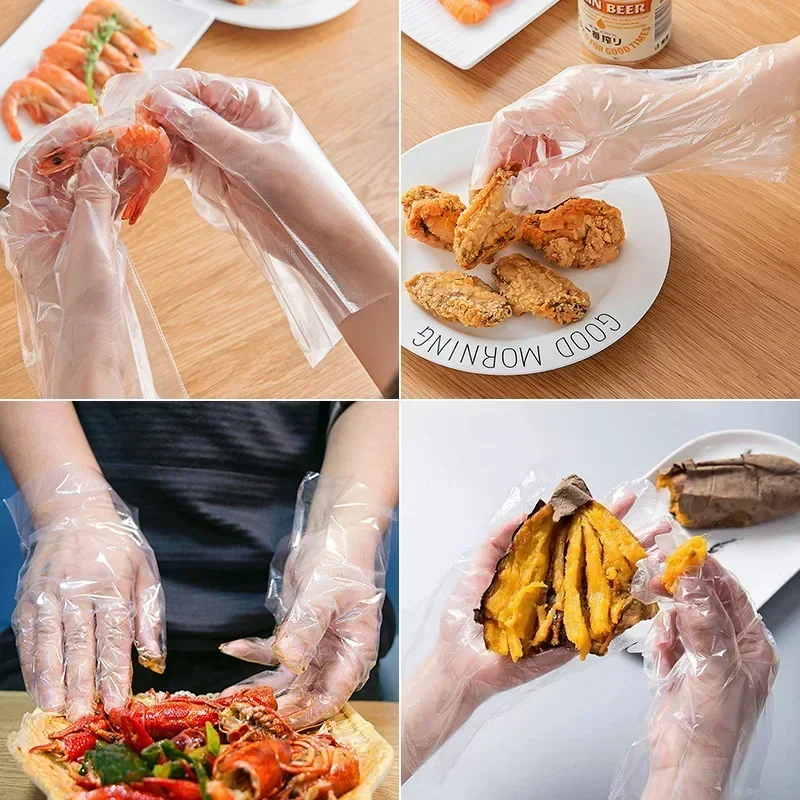 Kitchen Glove Disposable Gloves Food Grade Plastic Transparent Gloves for Restaurant Fried Chicken Pizza Gloves Kitchen Tablewar
