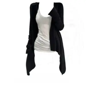 Korean Irregular Black Cardigan Two Piece Sets Style Women's Vest Y2k 2025 Long Sleeve Loose Knitted Tops Pull Femme
