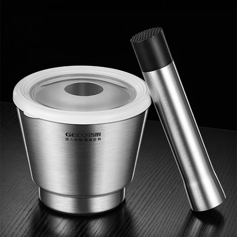 LFGB Certificated 304 Stainless Steel Kitchen Garlic Masher Spice Pepper Grinder Herb Mincer with Non-Slip Base Splash Prevent