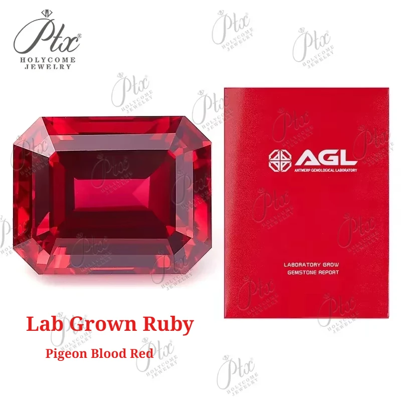 Lab Grown Ruby Emerald Cut Various Sizes Pigeon Blood Red Loose Gemstone Beads For DIY Jewelry Making With AGL Certificate