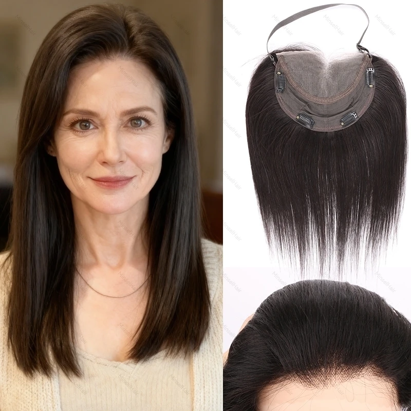 Lace Front Topper Real Human Hair Toppers For High Foreheads Adjustable Strap HD Lace Topper No-glue Needed Clip In Hairpieces