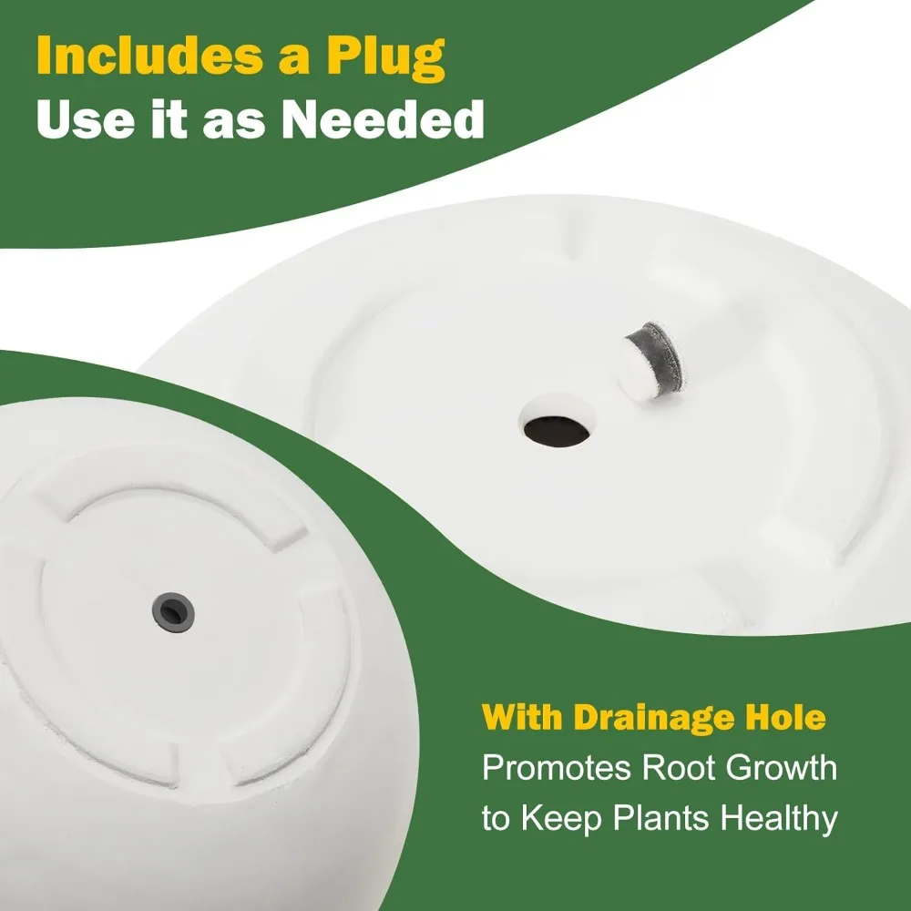 Large 17.7 Diameter Round Planter Pot with Drainage for Outdoor Indoor Garden Use, Rubber Plug Included