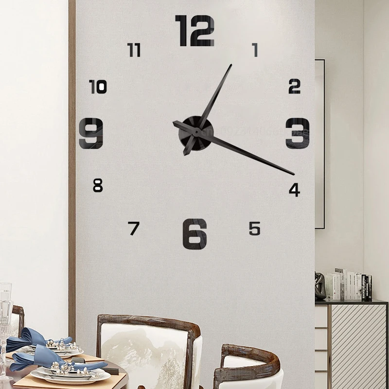Large 3D DIY Wall Clock Giant Acrylic Mirror Clocks Frameless Big Horloge Home Decoration for Living Room Bedroom Wall Decor