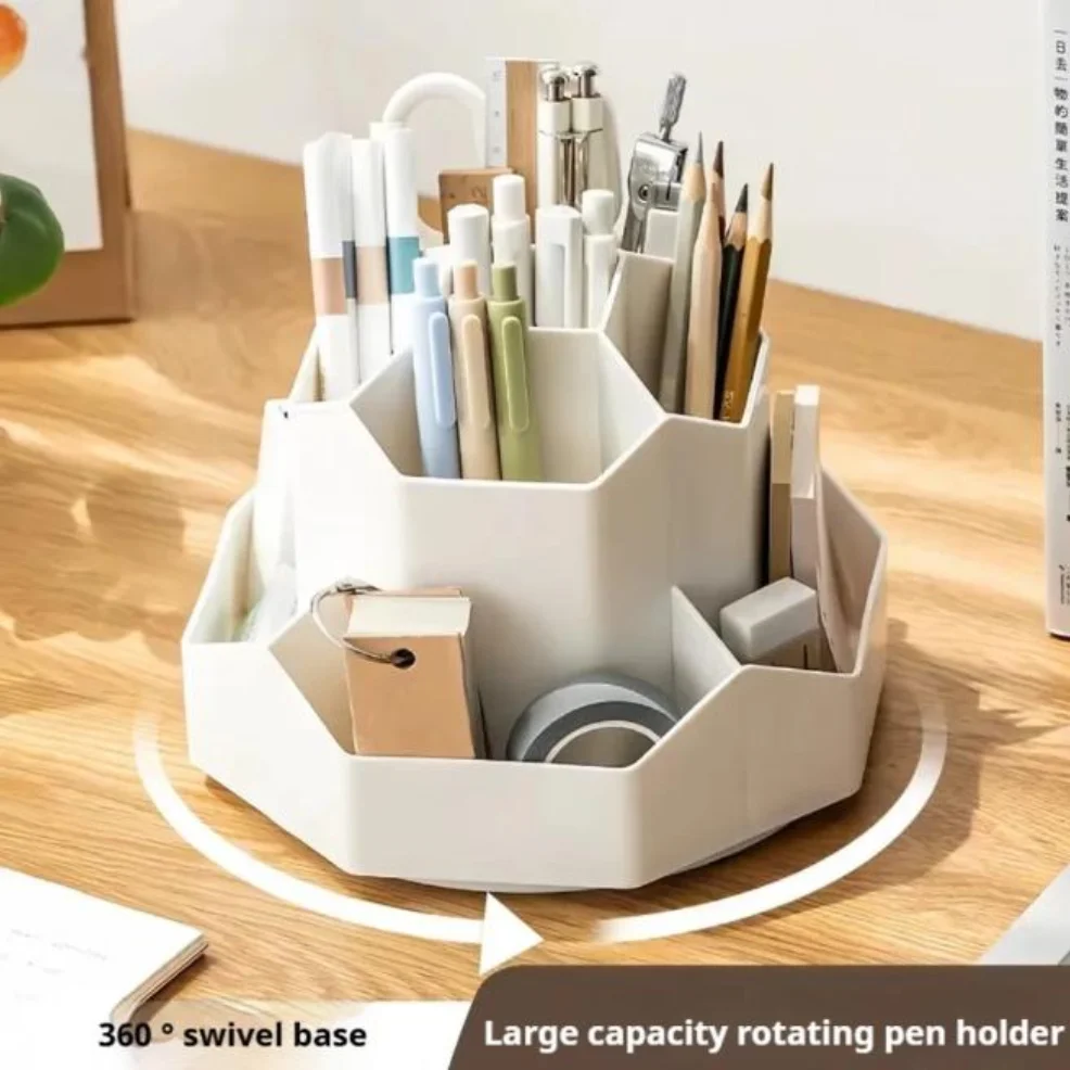 Large Capacity Rotating 360 Degree Pen Holder Student Desktop Stationery Storage Multi-Functional Desk Accessories Organizer