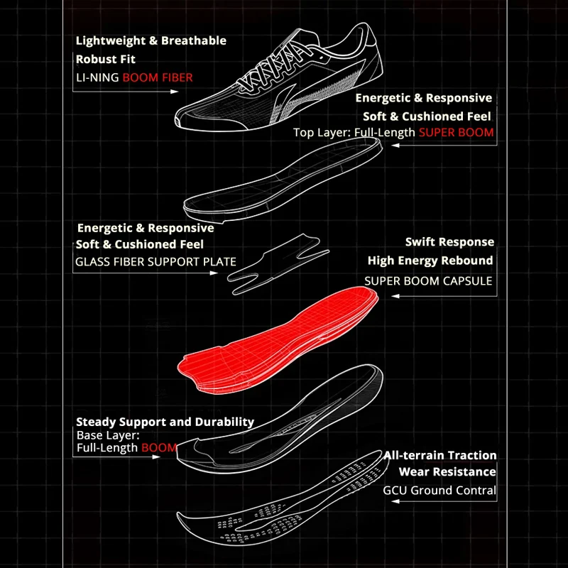 Li-Ning Men's RED HARE 9 ULTRA Racing Running Shoes SUPER BOOM Cushion BOOM FIBER Breathable LiNing Training Sneakers ARPW007