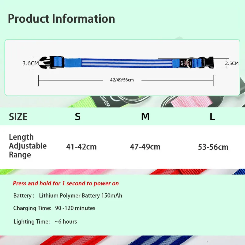 Light Up Dog Collar for Night Walk Color LED Glowing Pet Safety Collar Rechargeable Dog Necklace with Dog Harness Dog Leash Ring