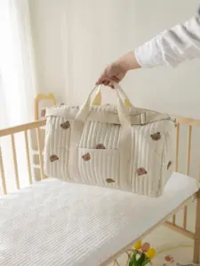 Little Bear Embroidered Handheld Shoulder Bag Cute Cartoon Large Capacity Mother Baby Parent Child Single Shoulder Bag Mommy Bag
