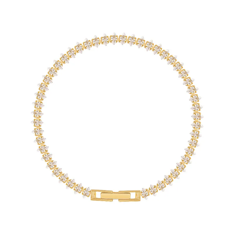 Luxury 18K Gold Geometric Chain Bracelets for Women Trendy Goth Full Rhinestone Marquise Charm Tennis Bracelet Wed Jewelry