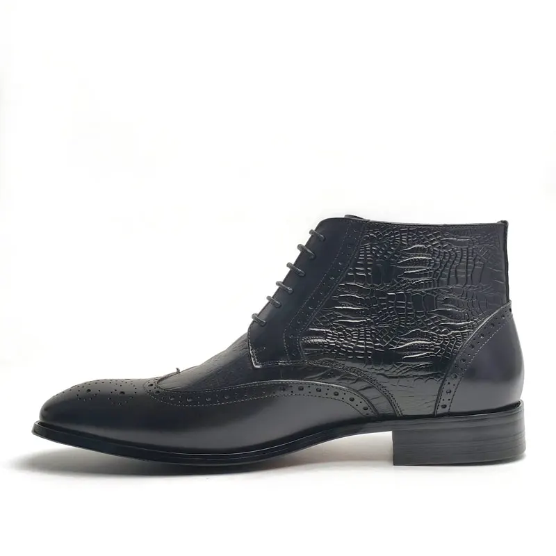 Luxury Business Boots For Men Comfortable Lace Up Top Cow Leather Handmade Retro Printing Shoes Fast Delivery Black Fashion Boot