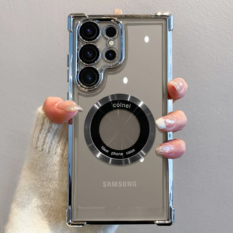 Luxury Plating Magnetic Wireless Charge Case For Samsung S26 S25 S24 Ultra S23 FE S22 Plus Note 20 Clear Lens Protection Cover