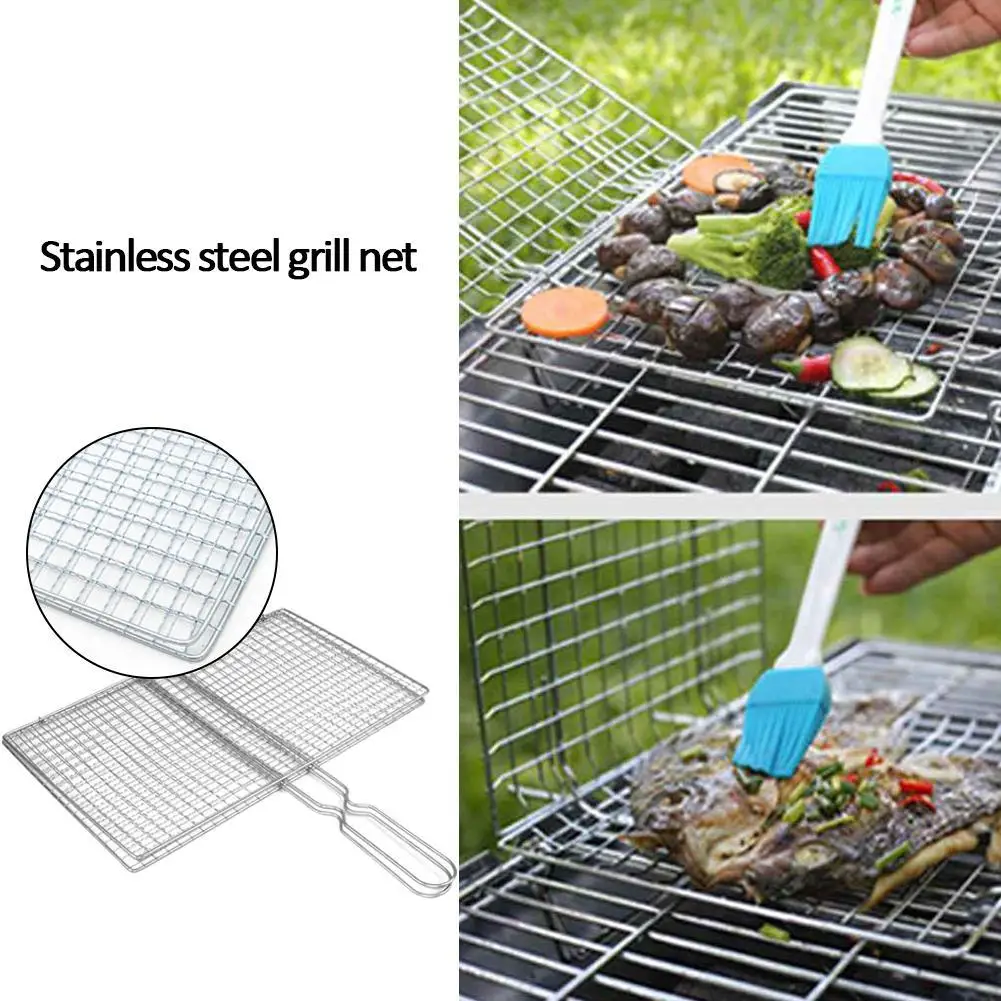 M/L Barbecue Grilling Basket Grill BBQ Net Steak Meat Fish Net Vegetable Silver Iron Mesh Clamp Barbecue Grilling Basket Grill