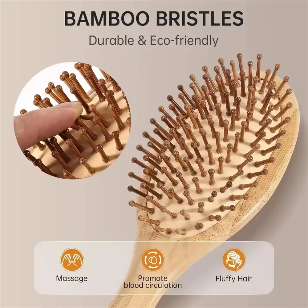 Marseilis Natural bamboo paddle comb air cushion comb scalp massage anti-static tangle free comb,Special for real hair wigs