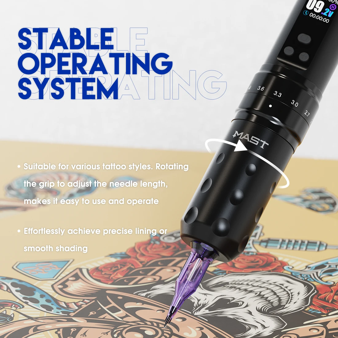 Mast Tattoo Fold2 Pro Tattoo Gun Kit Complete Tattoo Machine Kit 2000mAh Battery Supply Mcore-C1 Motor Real 7 Strokes Length