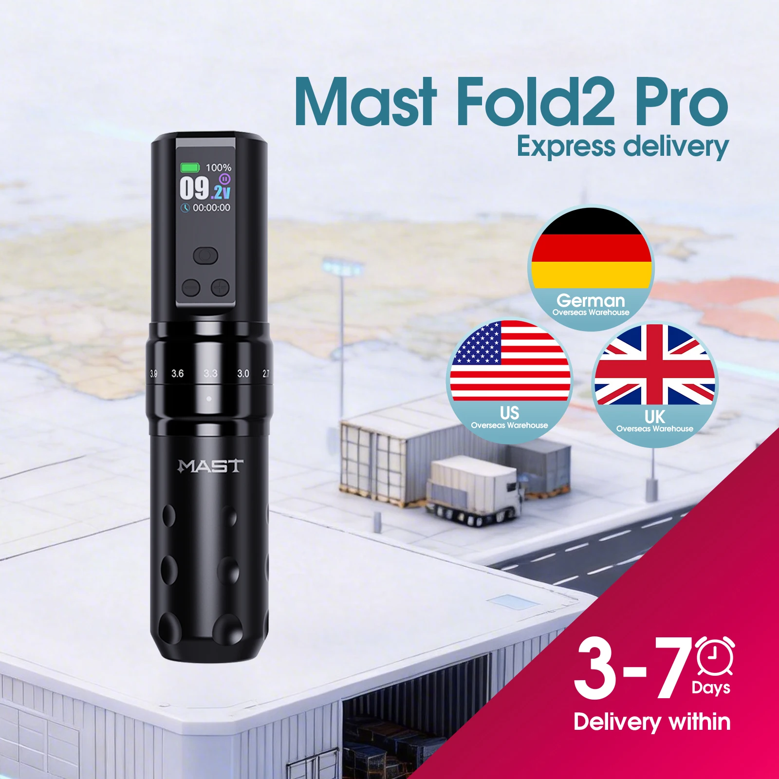 Mast Tattoo Fold2 Pro Tattoo Gun Kit Complete Tattoo Machine Kit 2000mAh Battery Supply Mcore-C1 Motor Real 7 Strokes Length