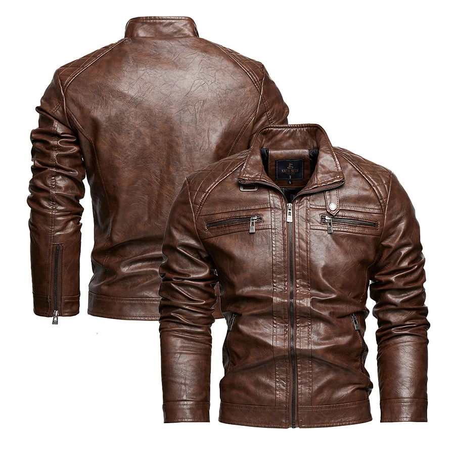 Men's Faux Leather Jacket Zip Up Casual Windbreaker Motorcycle Jacket Biker Outwear Coat