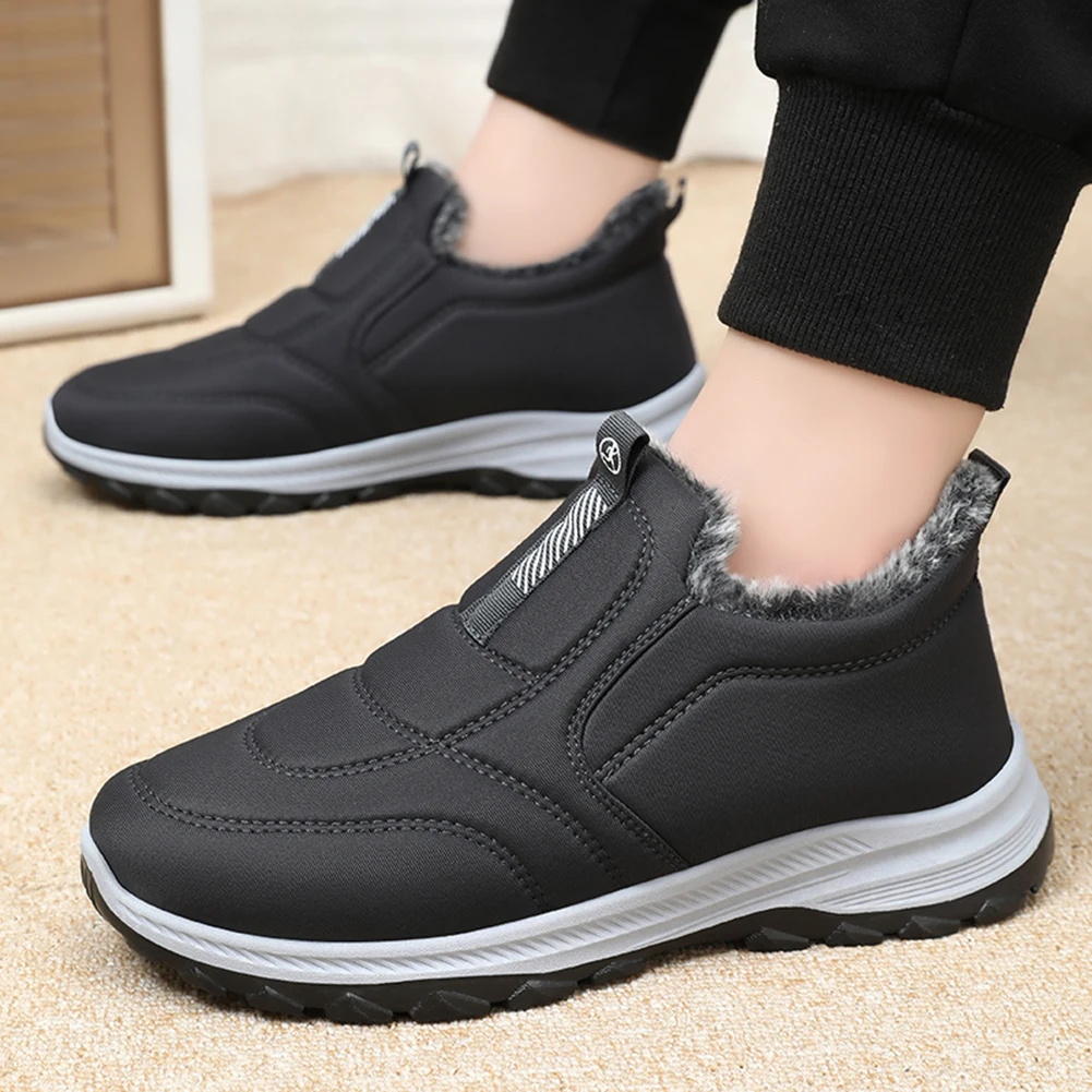 Mens Snow Boots Lightweight Warm Walking Shoes Comfortable Slip On Sneakers Winter Thick Fur Shoes for Outdoor Sports