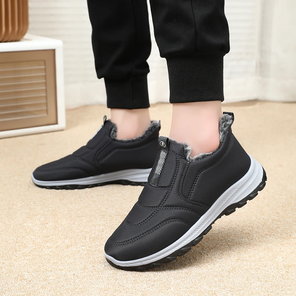 Mens Snow Boots Lightweight Warm Walking Shoes Comfortable Slip On Sneakers Winter Thick Fur Shoes for Outdoor Sports