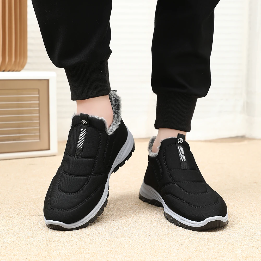 Mens Snow Boots Lightweight Warm Walking Shoes Comfortable Slip On Sneakers Winter Thick Fur Shoes for Outdoor Sports