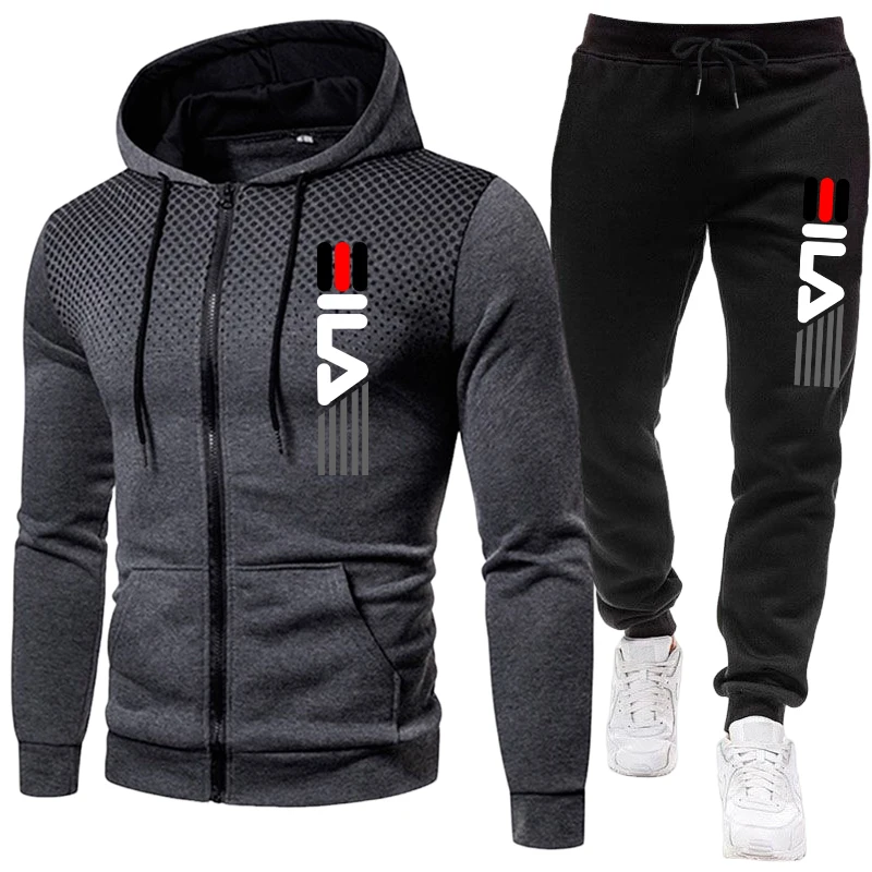 Mens Tracksuit Set Zipper Hoodie with Joggers Athletic Sportswear Gym Workout Outfit Urban Casual Autumn Training Sports Suit