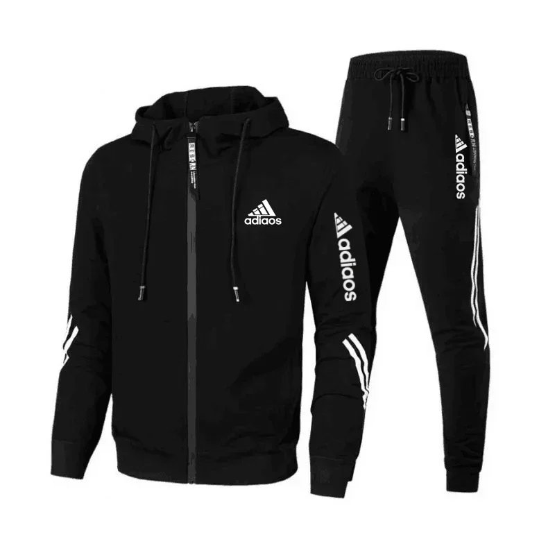 Men's casual sports and fitness set, Spring and Autumn outdoor fashion hooded zipper jacket + jogging pants two-piece set