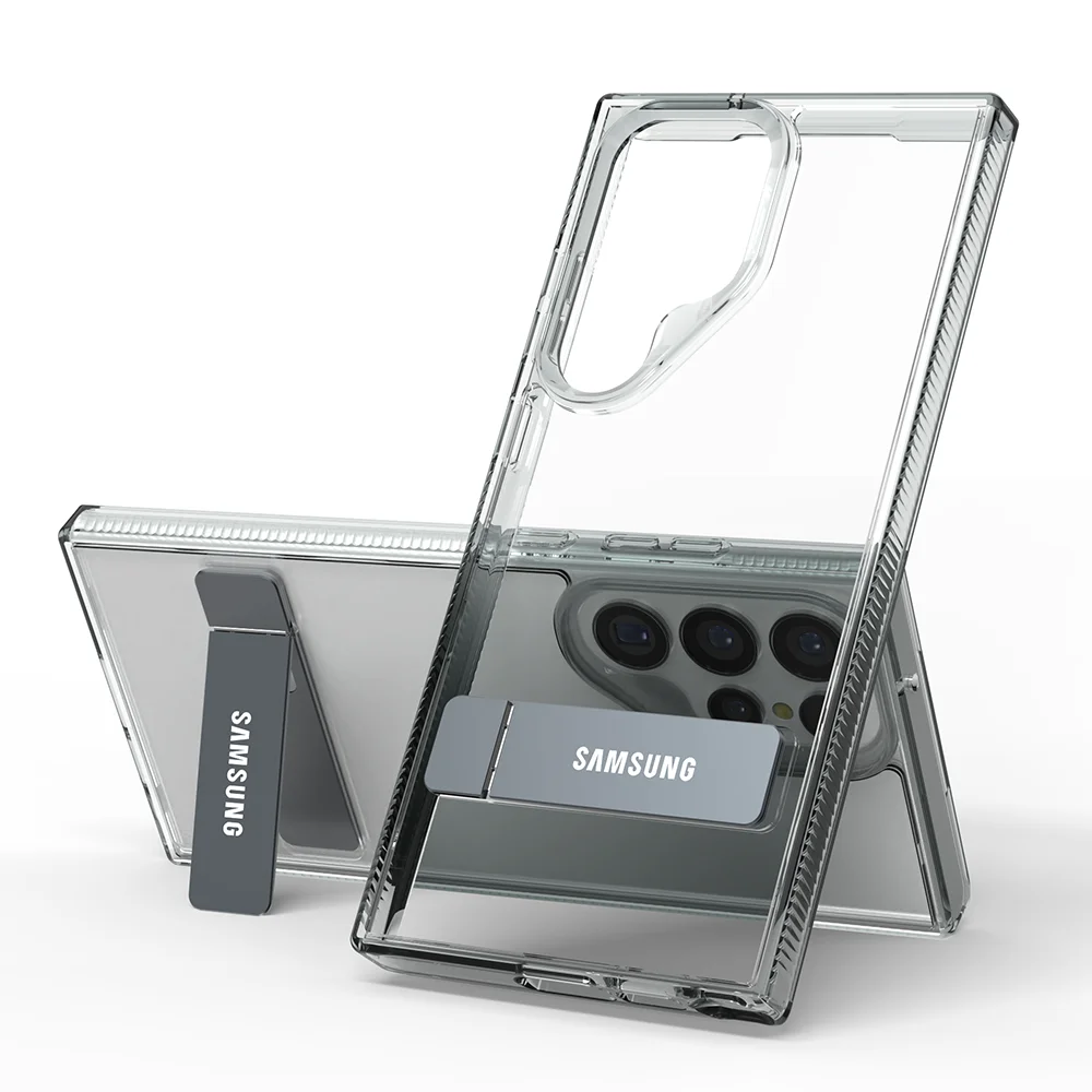 Metal Holder Case For Samsung S25 S24 S23 Ultra Plus Case Stand Transparent Shockproof Cover