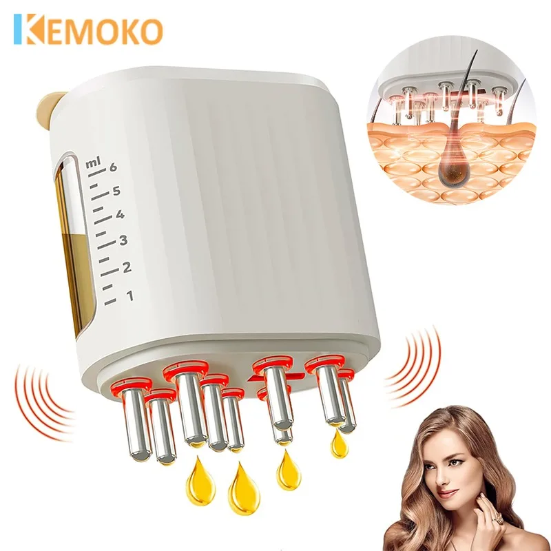 Microcurrent Head Scalp Massager Oil Applicator Comb Red Light Therapy Vibration Massage Liquid Anti Hair Loss Comb Medicine