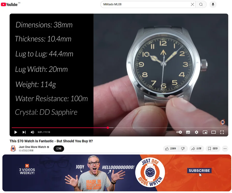 Militado ML08 38mm Quartz Watch VH31 Movement Double Domed Sapphire Crystal Wristwatch Super C3 Green Luminous Vintage Watches