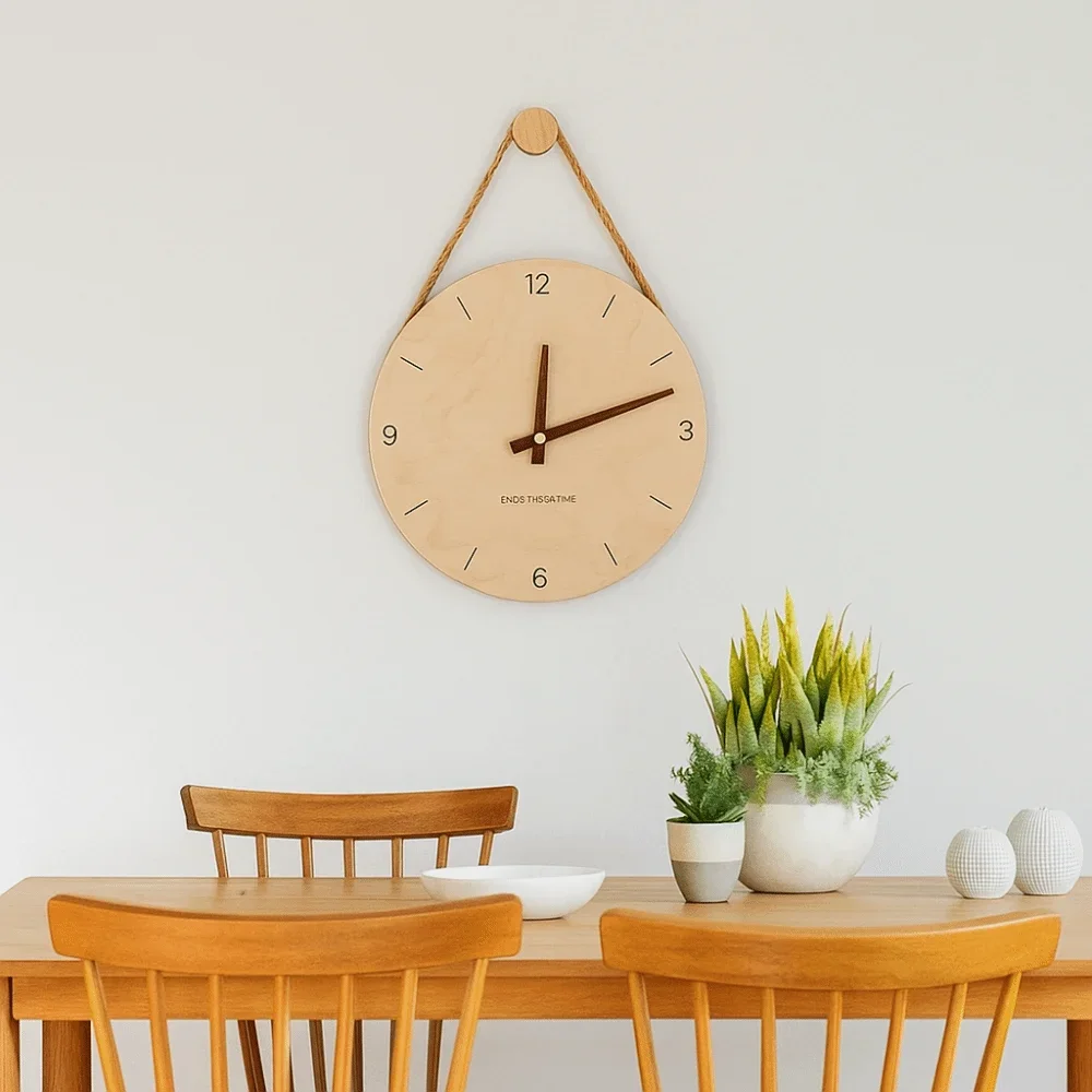 Modern Round Solid Wood Clock Hanging Minimalist Aesthetic Clock Nordic Style Wall Clock Wall Decoration