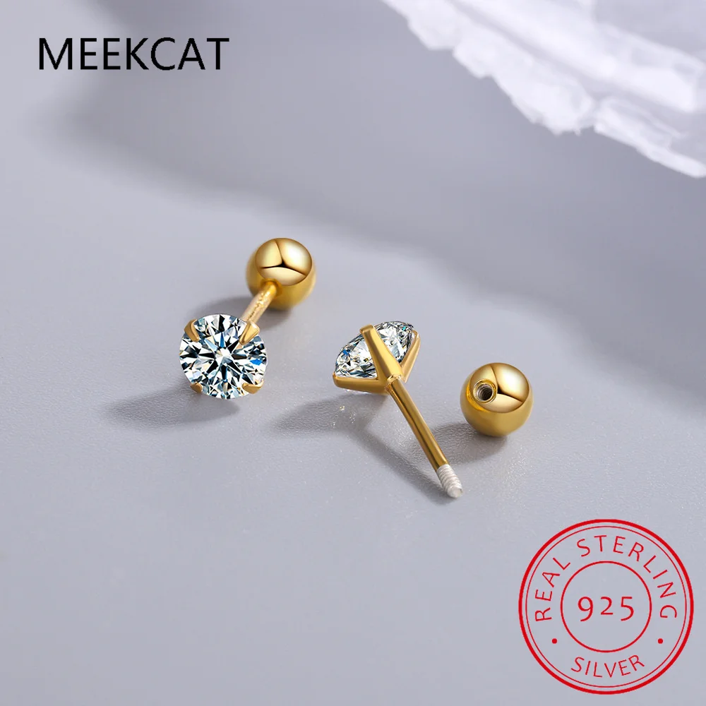 Moissanite Diamond Stud Earrings 18K White Gold Plated S925 Sterling Silver Earrings Screw Back for Women Men Jewelry Brincos