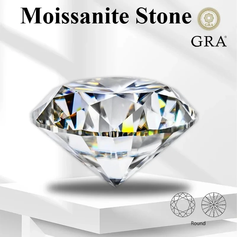 Moissanite Stone Round Cut D Color VVS1 0.1ct-12ct Lab Grown Gemstone Charms Jewelry Pass Diamond Tester with Certificate