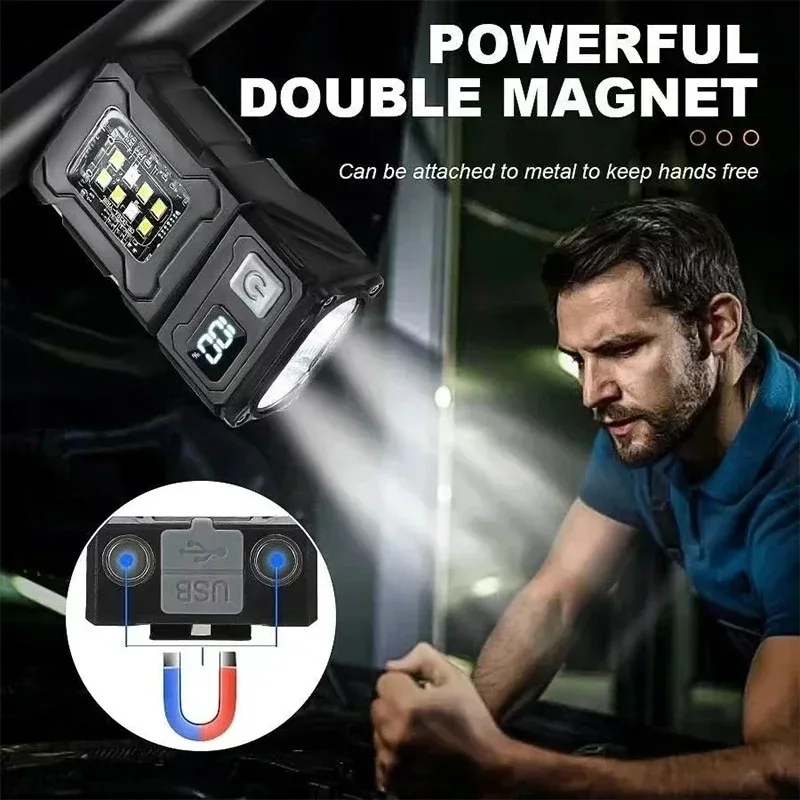 Multifunctional Ajustable Angle LED Flashlight Outdoors Tactical Portable Work Light Magnet USB Molle Backpack Camping Light