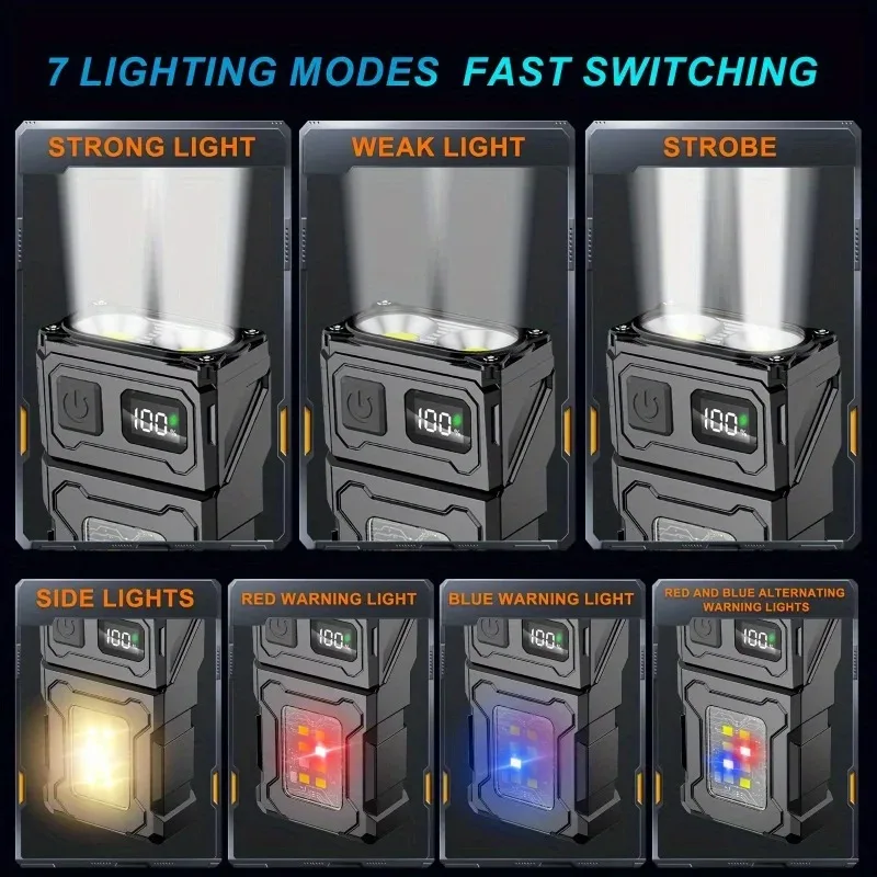 Multifunctional Ajustable Angle LED Flashlight Outdoors Tactical Portable Work Light Magnet USB Molle Backpack Camping Light