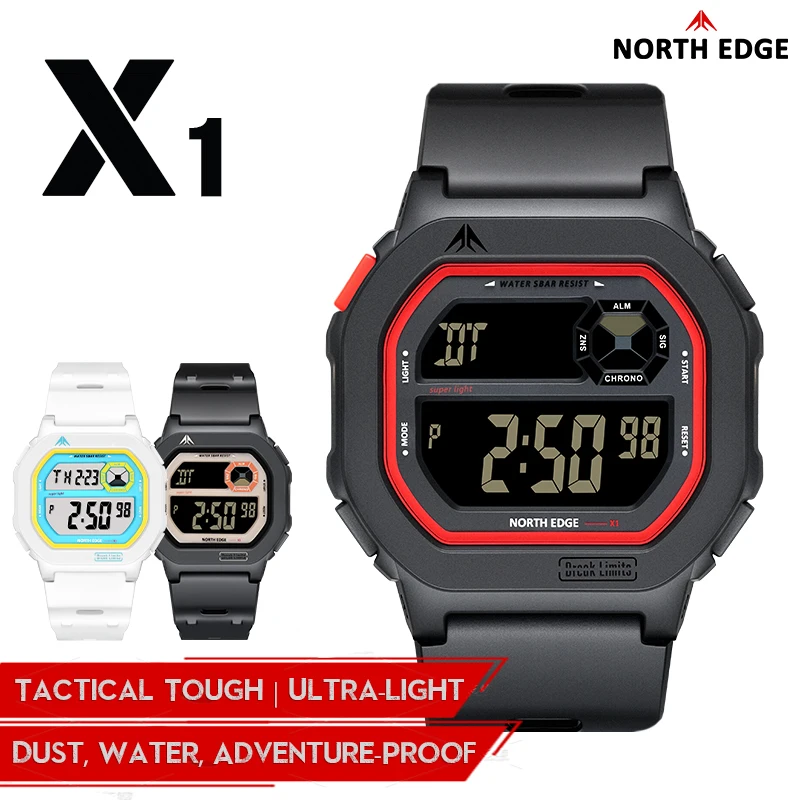 NORTH EDGE X1 Square Screen Digital Watch 2025 Men Women Sportswatch Waterproof 50M Stopwatch Countdown Alarm Clock Reloj Hombre