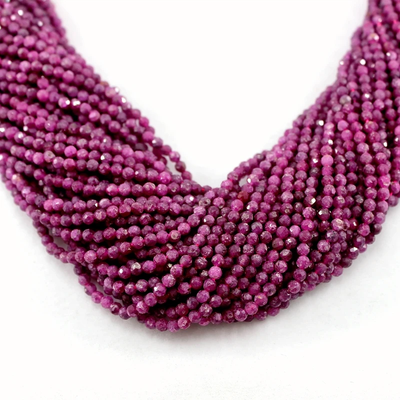 Natural Faceted Ruby 2 3 4MM Micro Tiny Small Seed Round Gemstone Beads For Jewelry Making DIY Bracelets Necklace Accessories