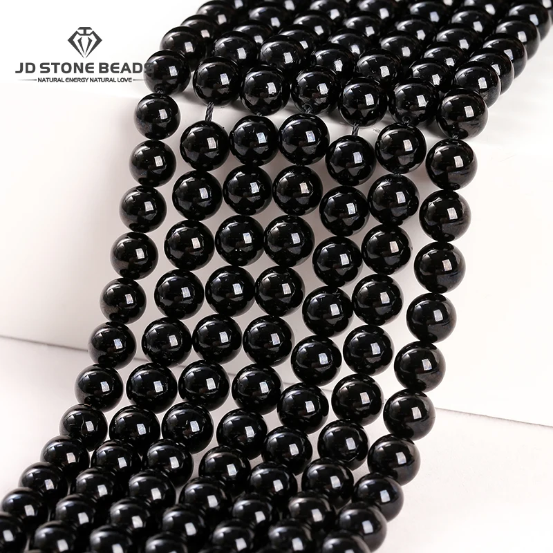 Natural Stone Bead Black Tourmaline Round Loose Spacer Gemstone 4 6 8 10 12mm For Jewelry Making Diy Bracelet Necklace Accessory