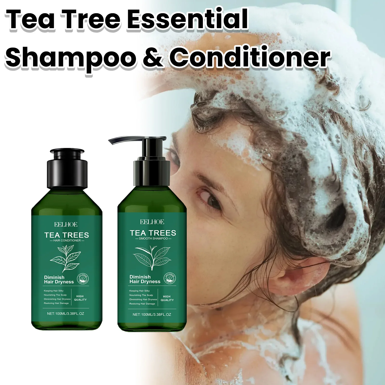 Natural Tea Tree Essential Shampoo Conditioner Hair Care Set Cleansing Scalp Reduce Dandruff Oil Control Smoothing Shiny Hair