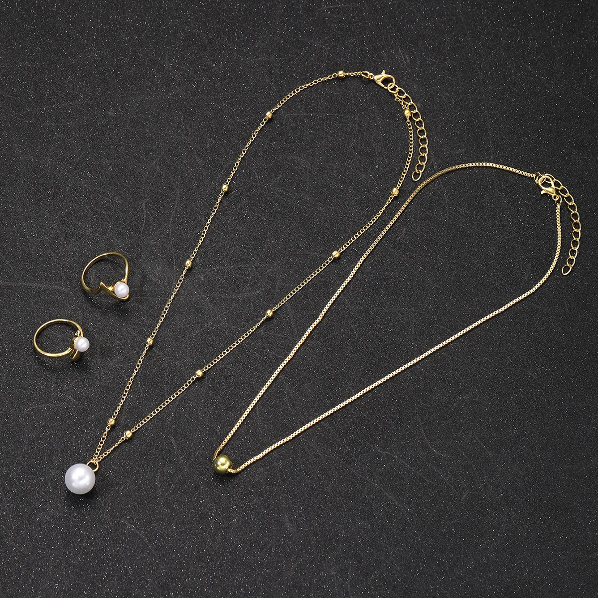 New Simple Round Bead Line Imitation Pearl Rings Earrings Pendant Necklace Four-Piece Sets for Women Trend Jewerly Set Paty Gift