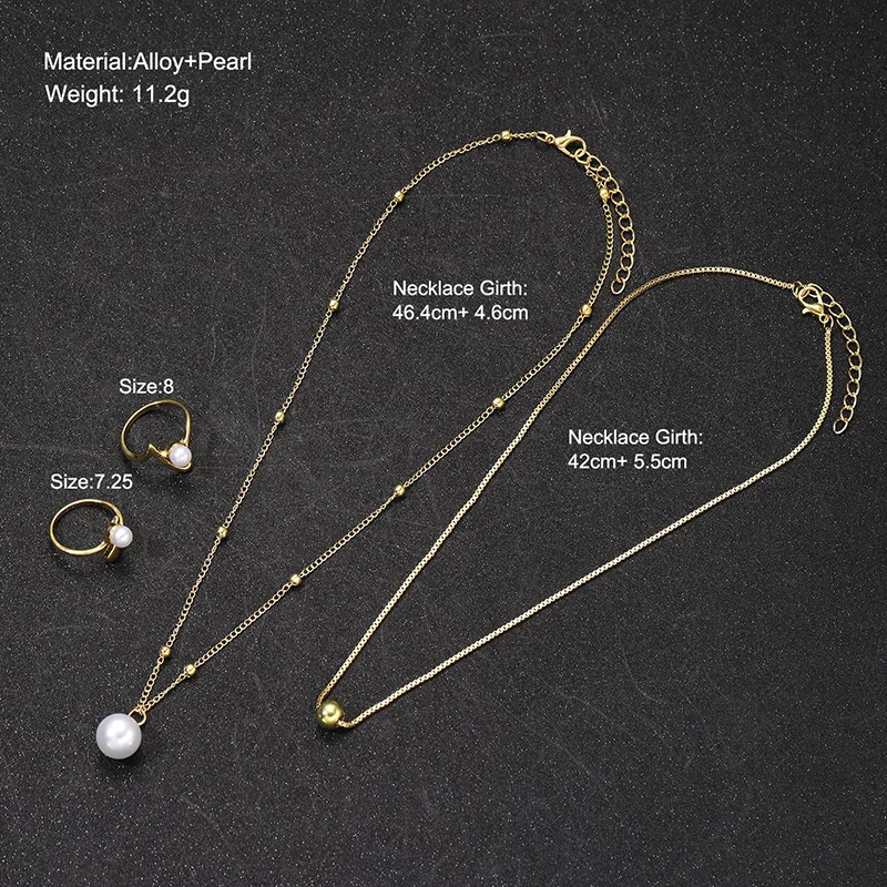 New Simple Round Bead Line Imitation Pearl Rings Earrings Pendant Necklace Four-Piece Sets for Women Trend Jewerly Set Paty Gift