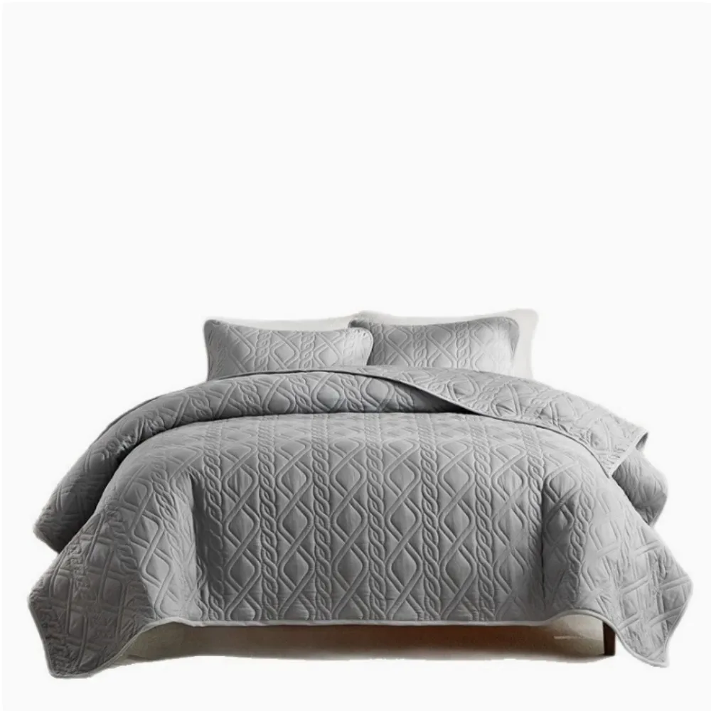 New Solid Quilted Bedspread Set Diamond Grid Pattern Soft Polyester Thick Bed Cover+Pillowcase Plain Super King 3pcs