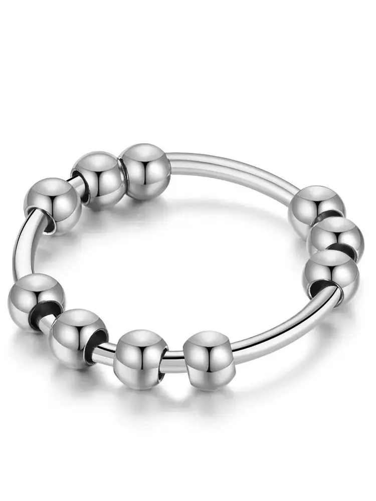 New Stainless Steel Beads Anxiety Rings Stress Relief Fidget Rings For Women Men INS Simple Style Fashion Jewelry Gifts Trend
