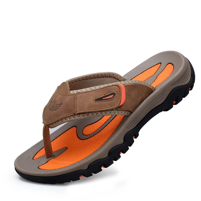 New Summer Men's Slippers Breathable Luxury Men Sandals Beach Classics Genuine Leather Mens Slippers Outdoor Men's Flip Flops