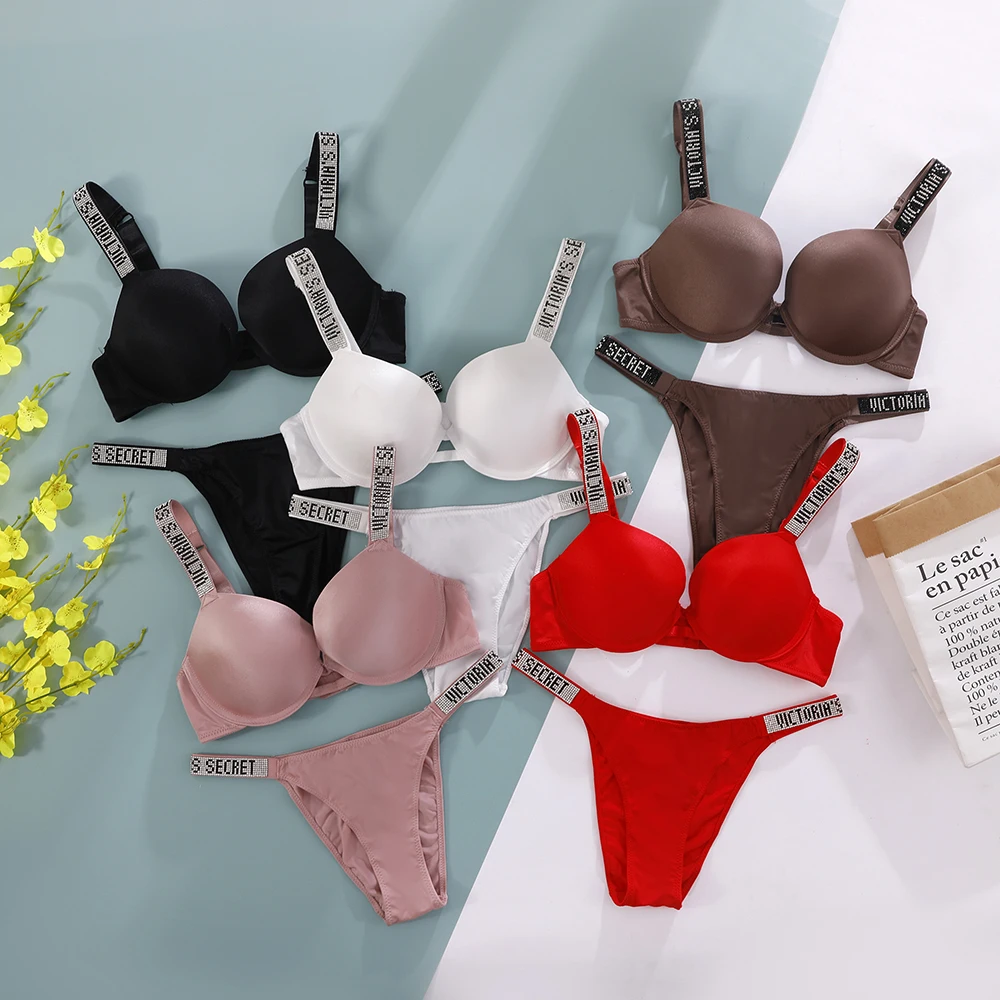 New V Lace Lingerie Set Bra and Brief Women's Sexy Bra and Panty Set Comfortable push up Shapewear Adjustable Padded Gathered