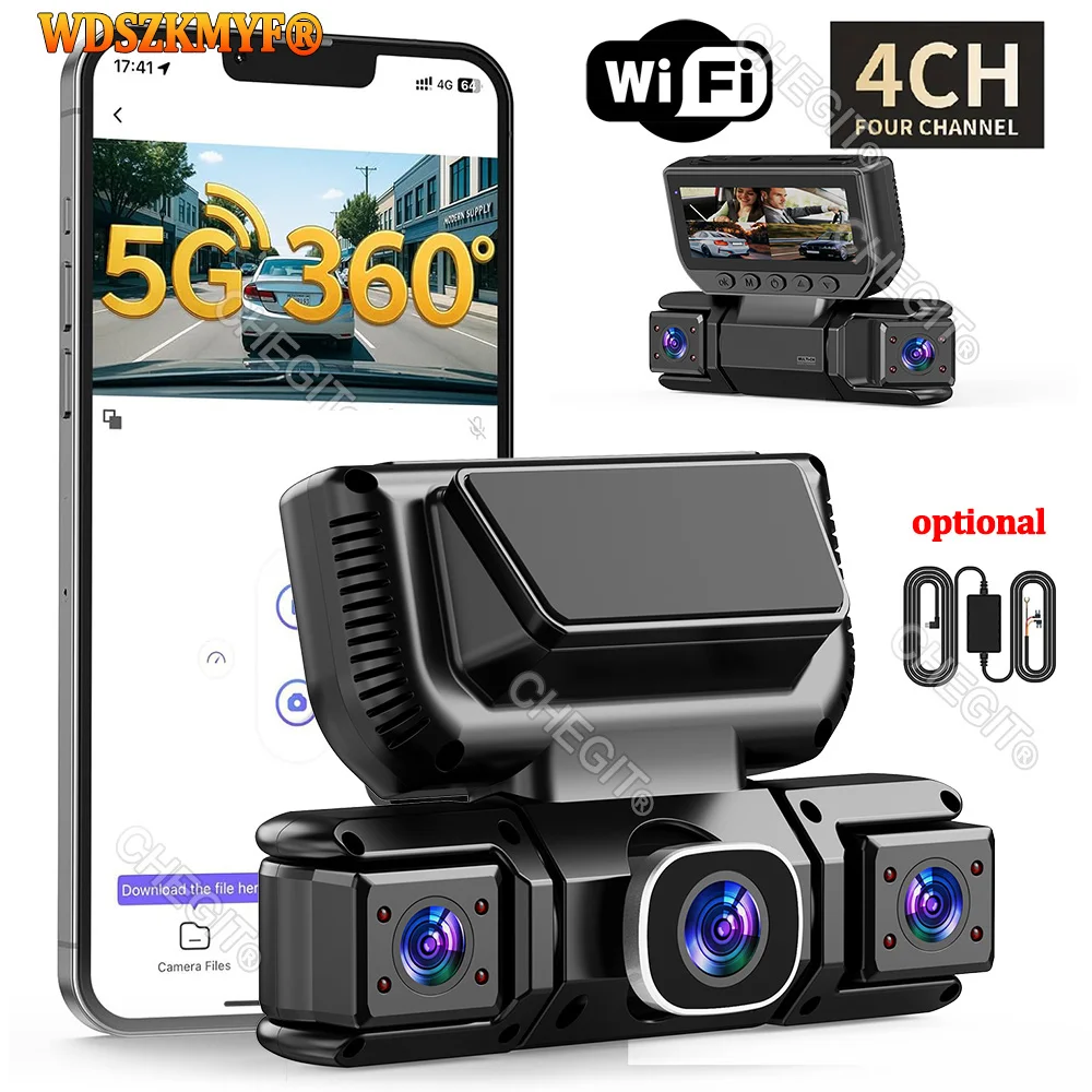 New WIFI 4Channel 360 Degree Car Dvr 1080P Video Recorder WiFi APP Dashcam 24h Parking Monitor Rear View Camera Car Recorder
