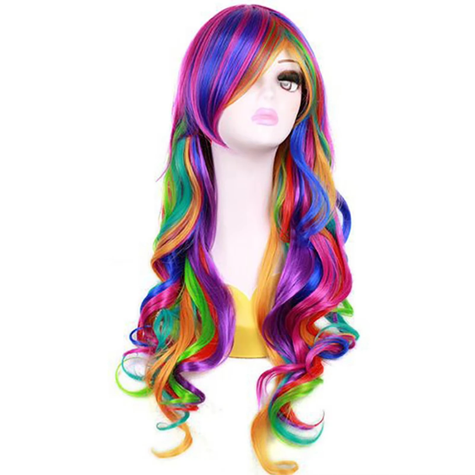 New trendy synthetic wigs in rainbow colors, long hair for parties, Halloween cosplay, high-temperature synthetic hair wigs