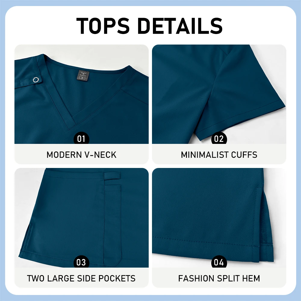 Niaahinn Outdoor Nurse Costume for Women Stylish V-Neck Short Sleeve Top with Straight Leg Pants Beautician Suit Medical Clothes