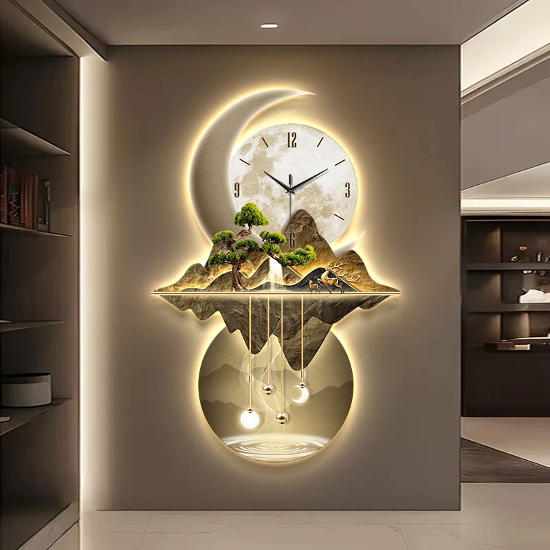 Nine Fish Graph Living Room Wall Clock Luxury Creativity Aisle LED Digital Clock Corridor Mural Lamp Mute Wall Clock Home Decor