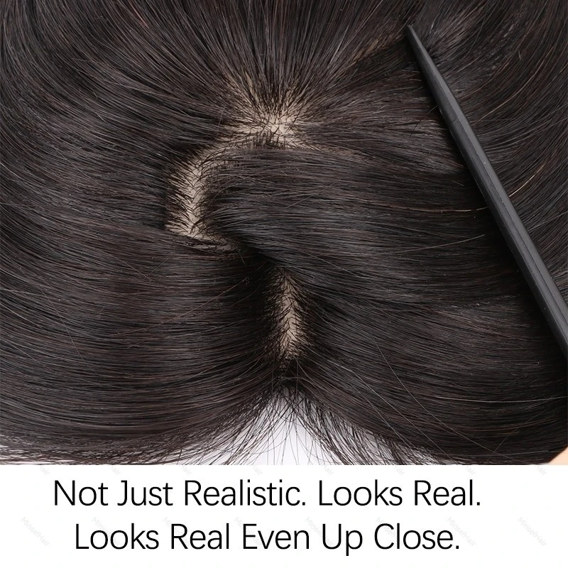 No-Clip Human Hair Topper 8x11cm Silk Skin Like Base Toppers with Bangs Breathable Realistic Hairpart Front Free Part 25cm
