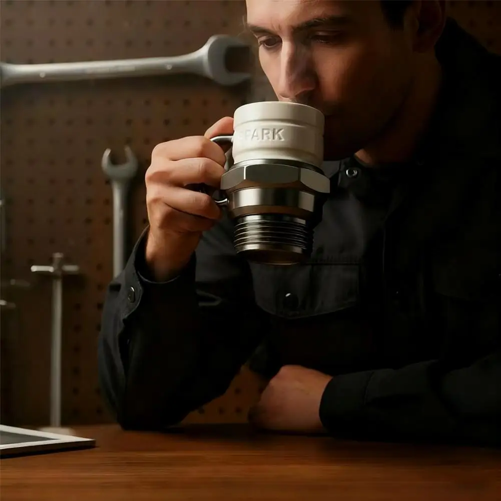 Novelty Spark Plug Coffee Mug Engine Spark Plug Design Cup for Coffee, Milk Gift For Car Enthusiasts And Collectors