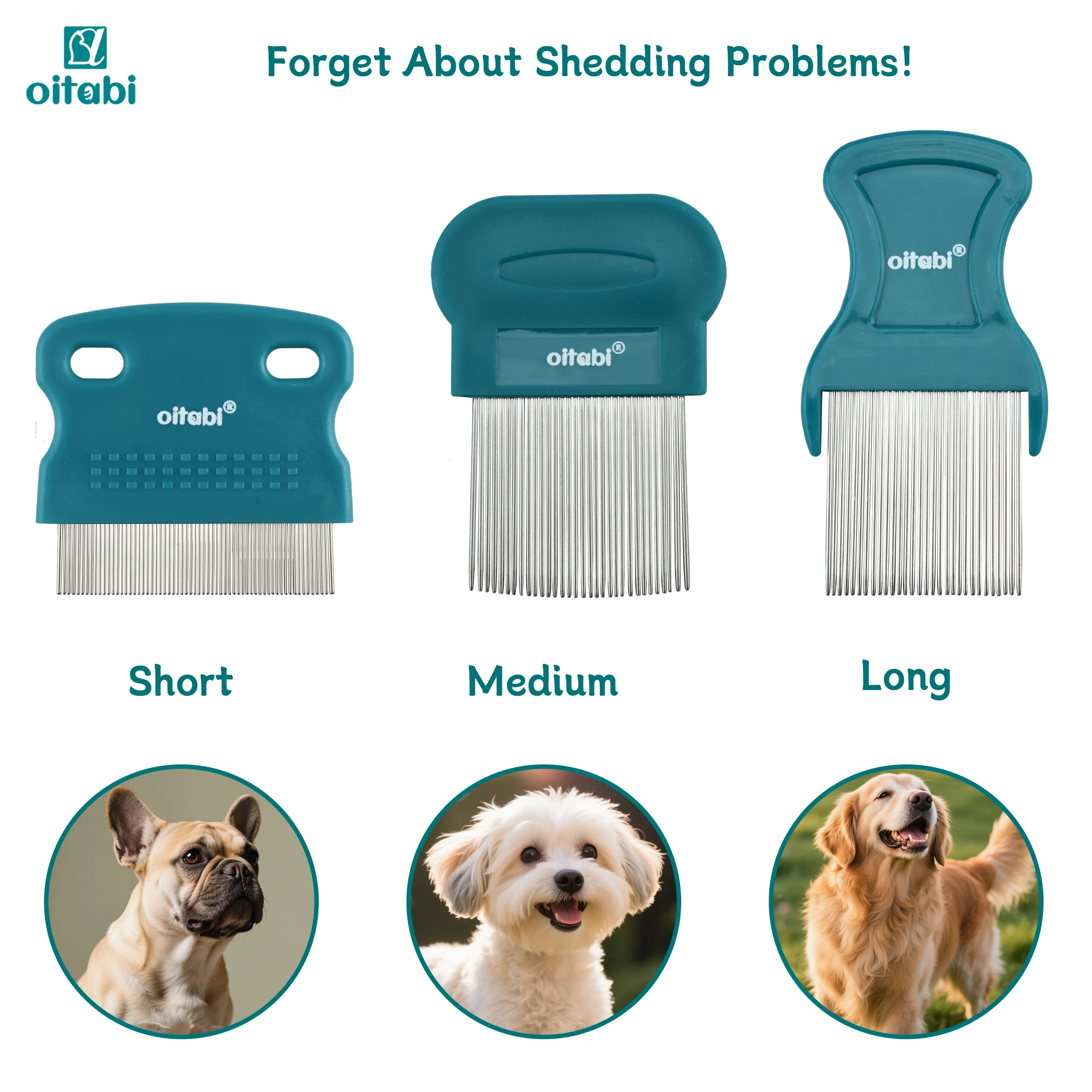 Oitabi 3/4/5/6Pcs Dog Grooming Comb Set, Pet Flea Lice Stainless Steel Cat Combs, 2-in-1 Double Sided Dogs Tear Stain Remover