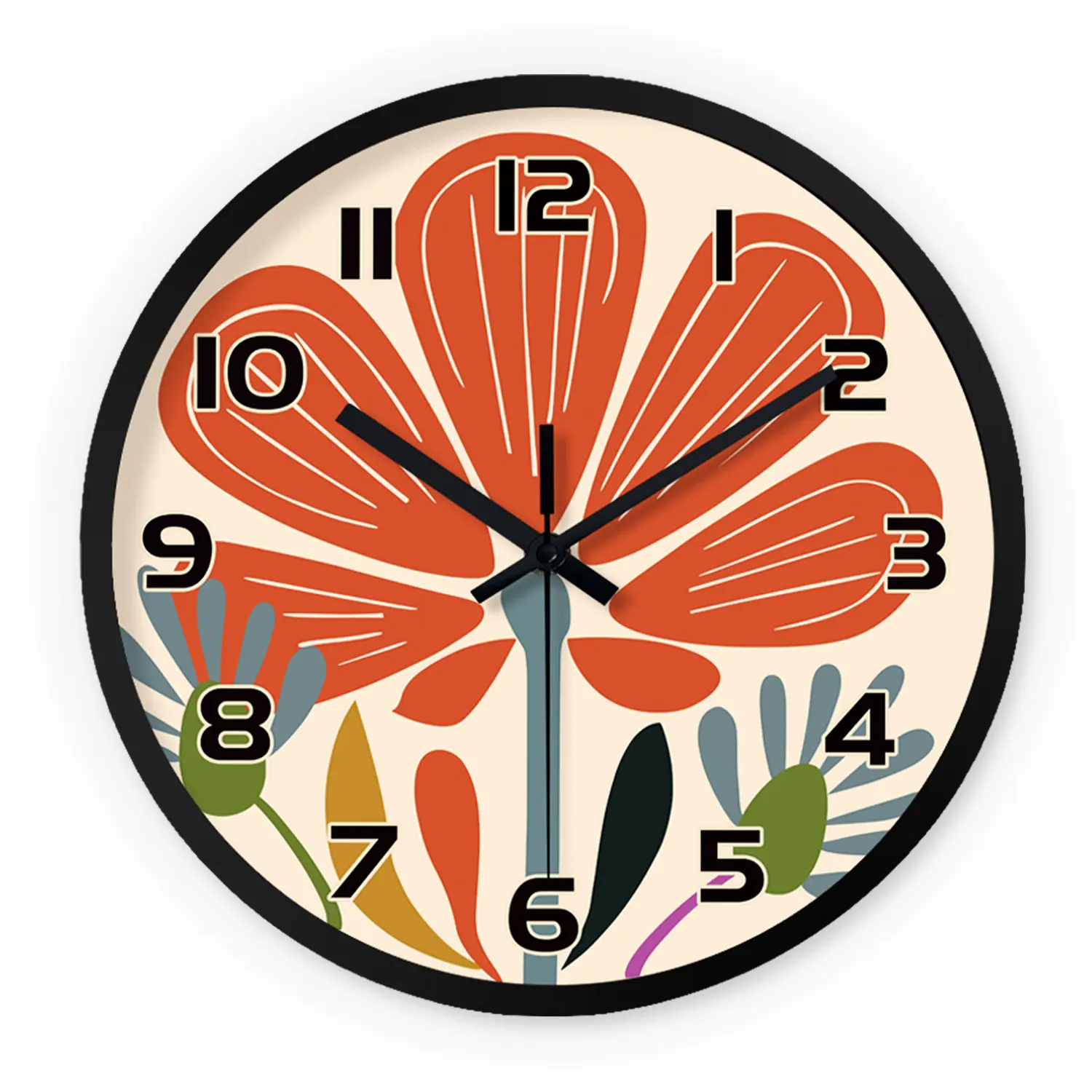One Piece 8inch Japanese Modern Abstract Art Flower Plastic Glass Wall Clock Living Room Bedroom Kitchen Home Decoration Wall Clock Silent Quartz Clock Holiday Gift (No Battery)